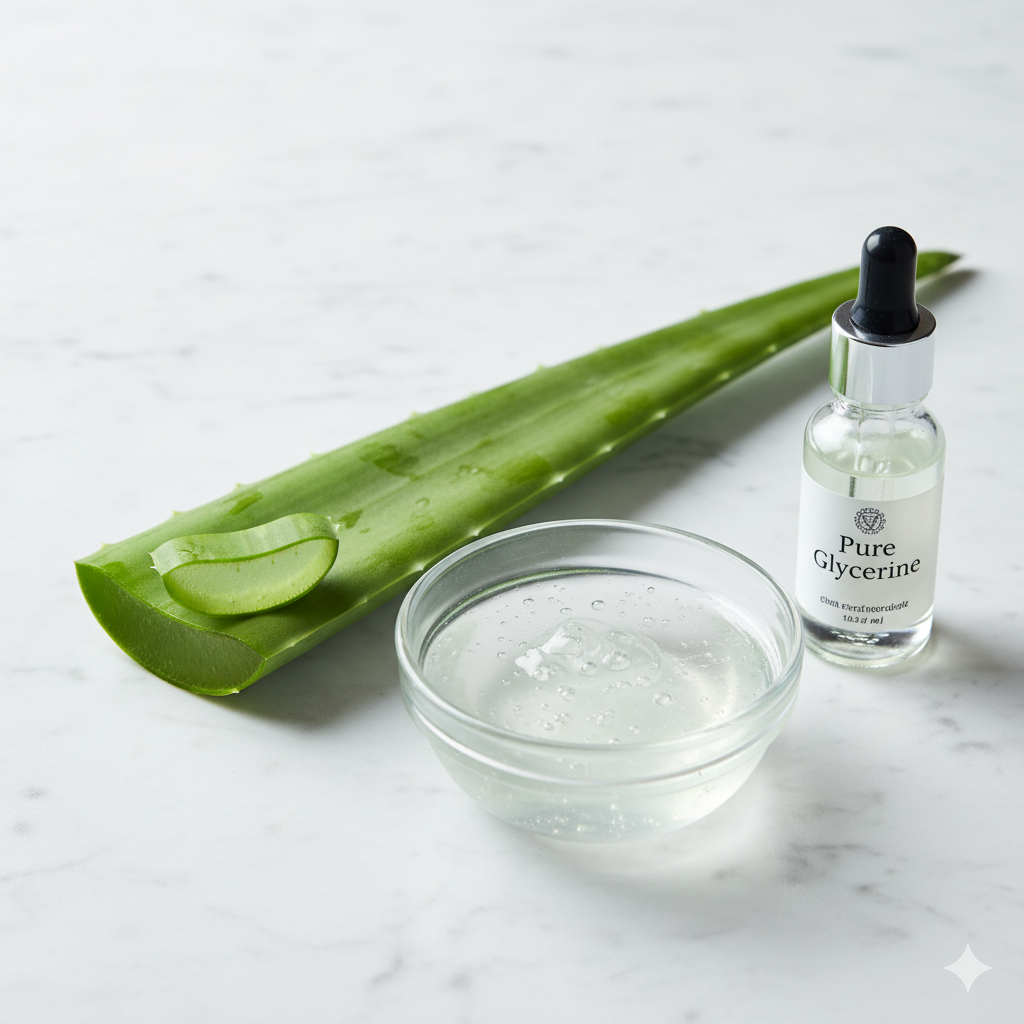 Ingredients for the overnight hydration gel: Aloe Vera Gel and Glycerine.